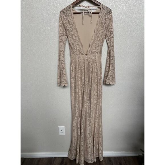 Show Me Your MuMu Natalie Maxi Dress Open Back long sleeve Lace xs wedding bride - Picture 2 of 8